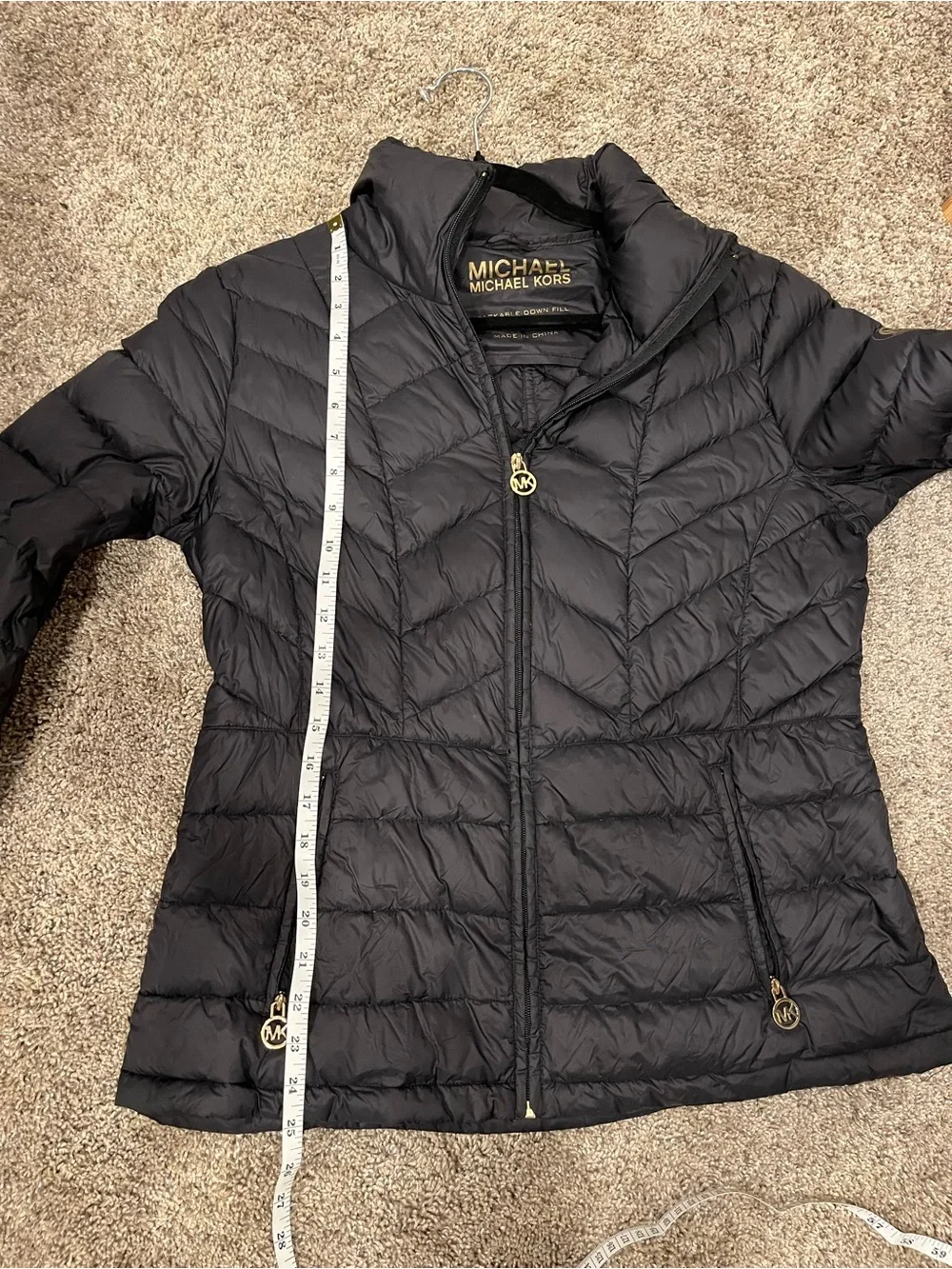 Michael Kors Black Packable Down Jacket with Gold Logo